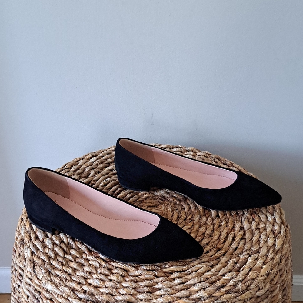 J.Crew Womens Classic Dress/Preppy‎ Black Suede Leather Pointed Toe Flats 7.5